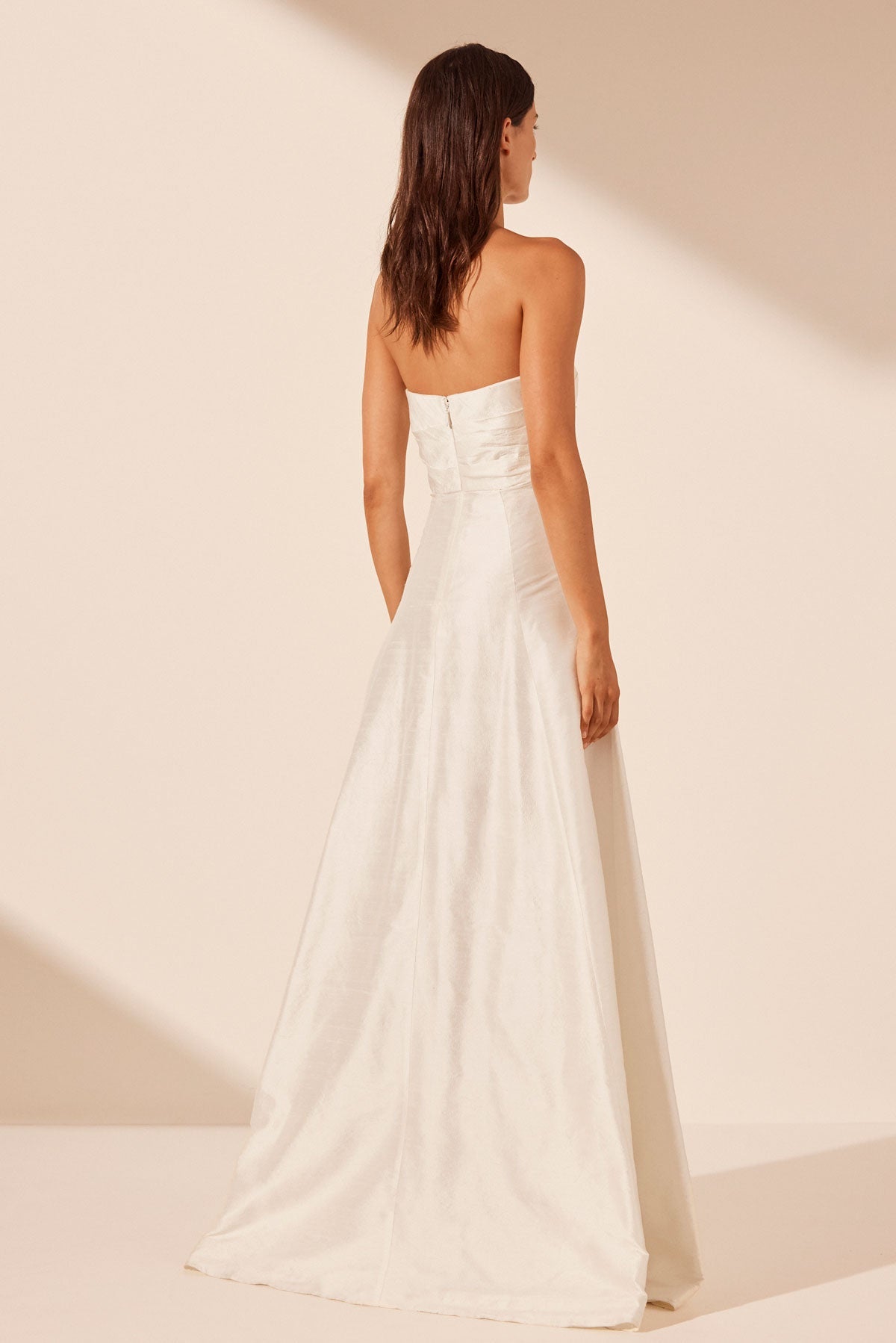 LA LUNE LUCERO SILK DRAPED CORSET SPLIT GOWN - IVORY