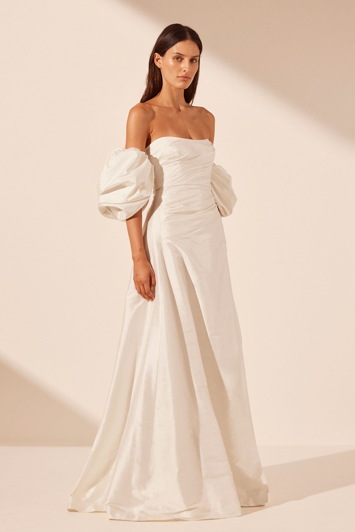 LA LUNE LUCERO SILK DRAPED CORSET SPLIT GOWN - IVORY