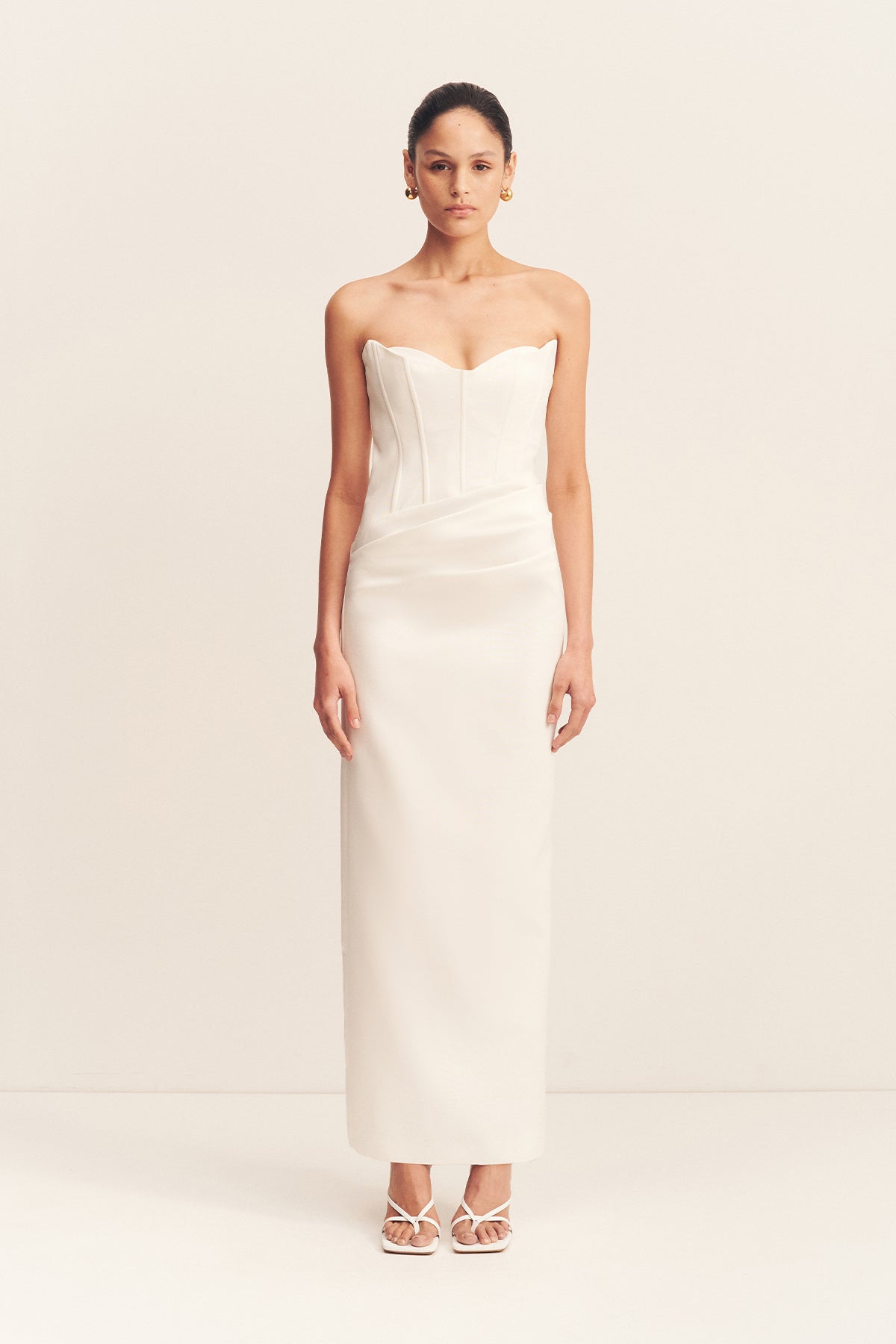 OAKLEY STRAPLESS DRAPED MAXI DRESS - IVORY