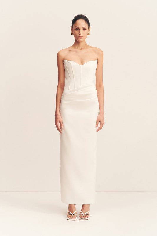 OAKLEY STRAPLESS DRAPED MAXI DRESS - IVORY