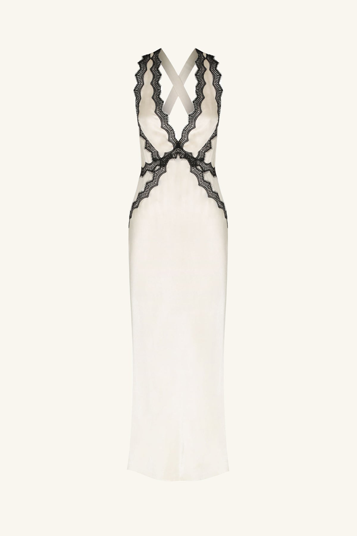CAMILLE LACE CROSS BACK MIDI DRESS - CREAM/BLACK