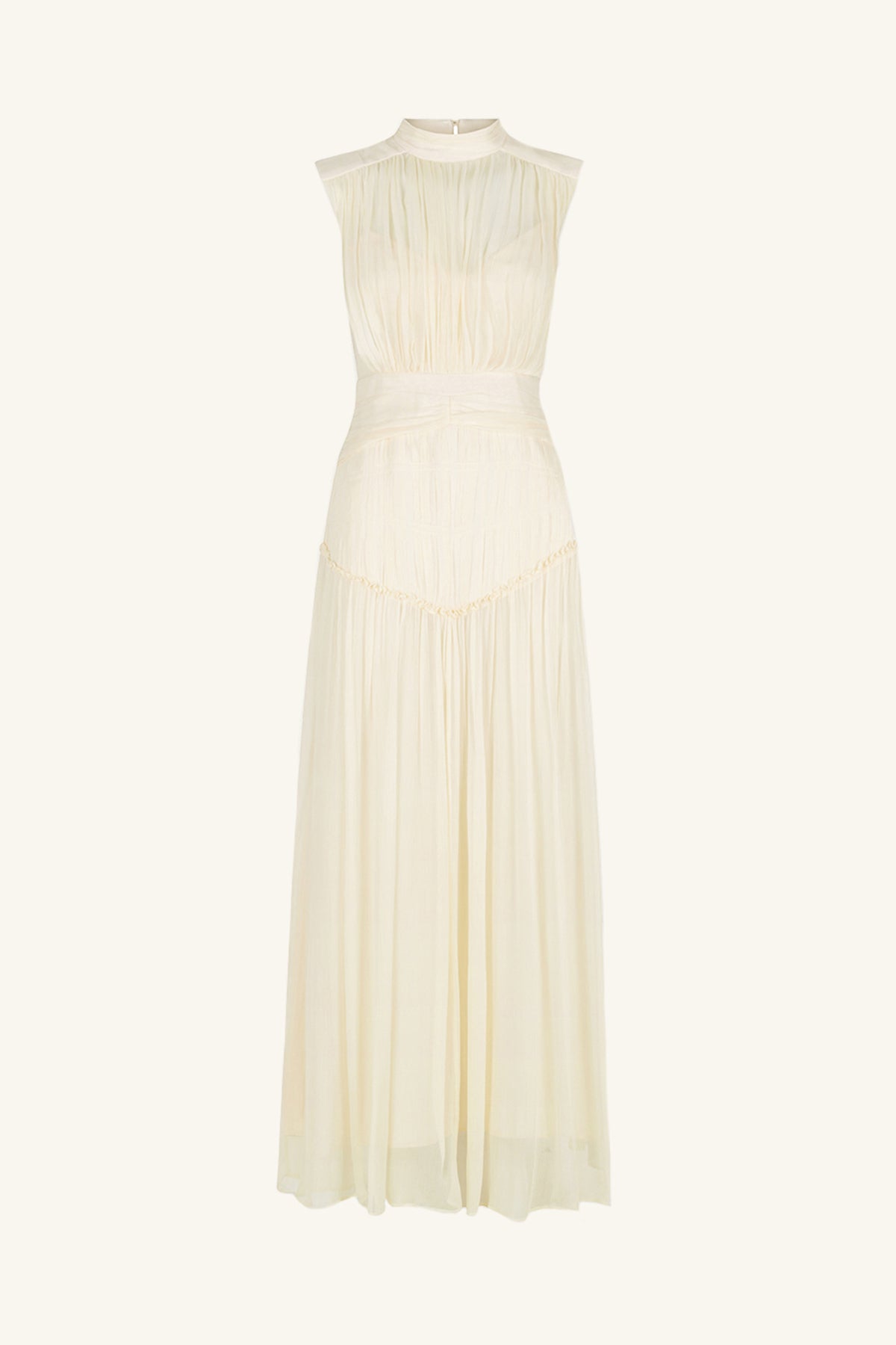 CLEMENCE HIGH NECK MIDI DRESS - CREAM