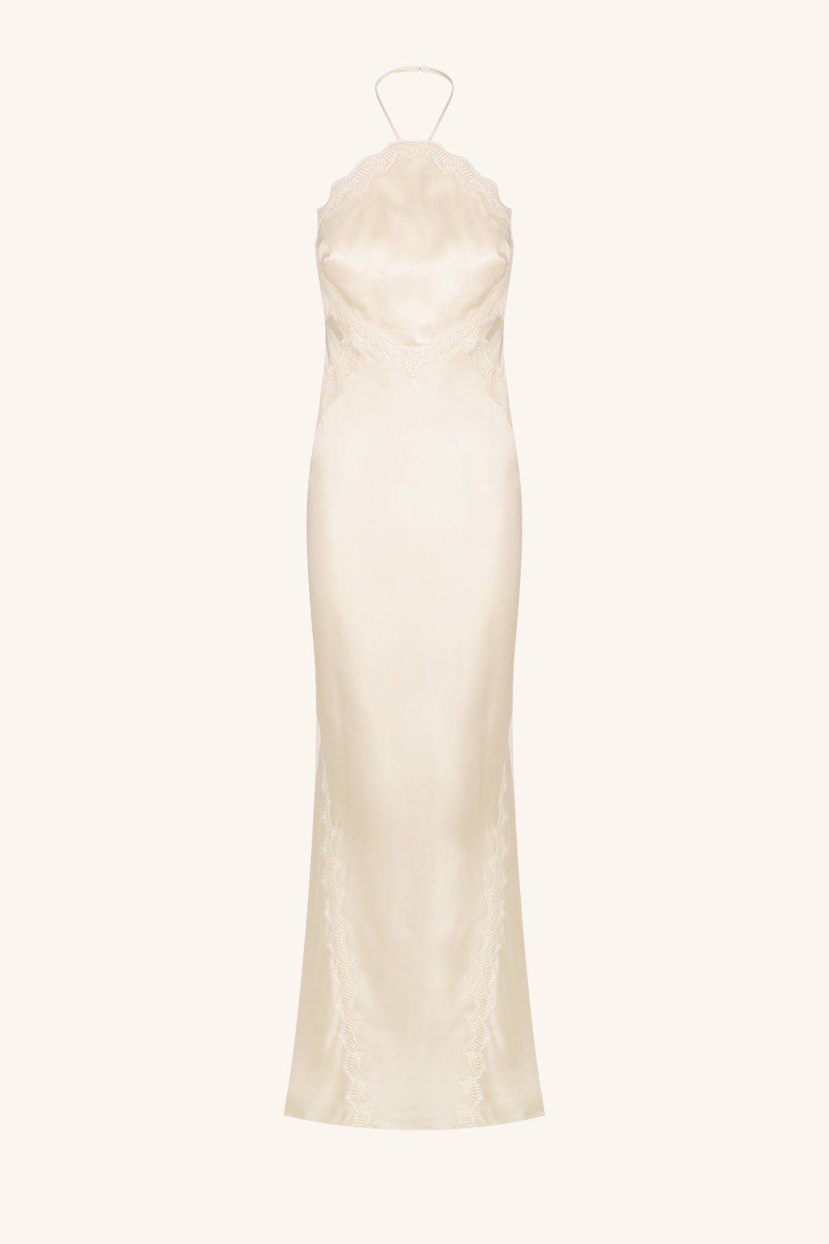 LA LUNE LACE HALTER OPEN BACK MAXI DRESS - CREAM