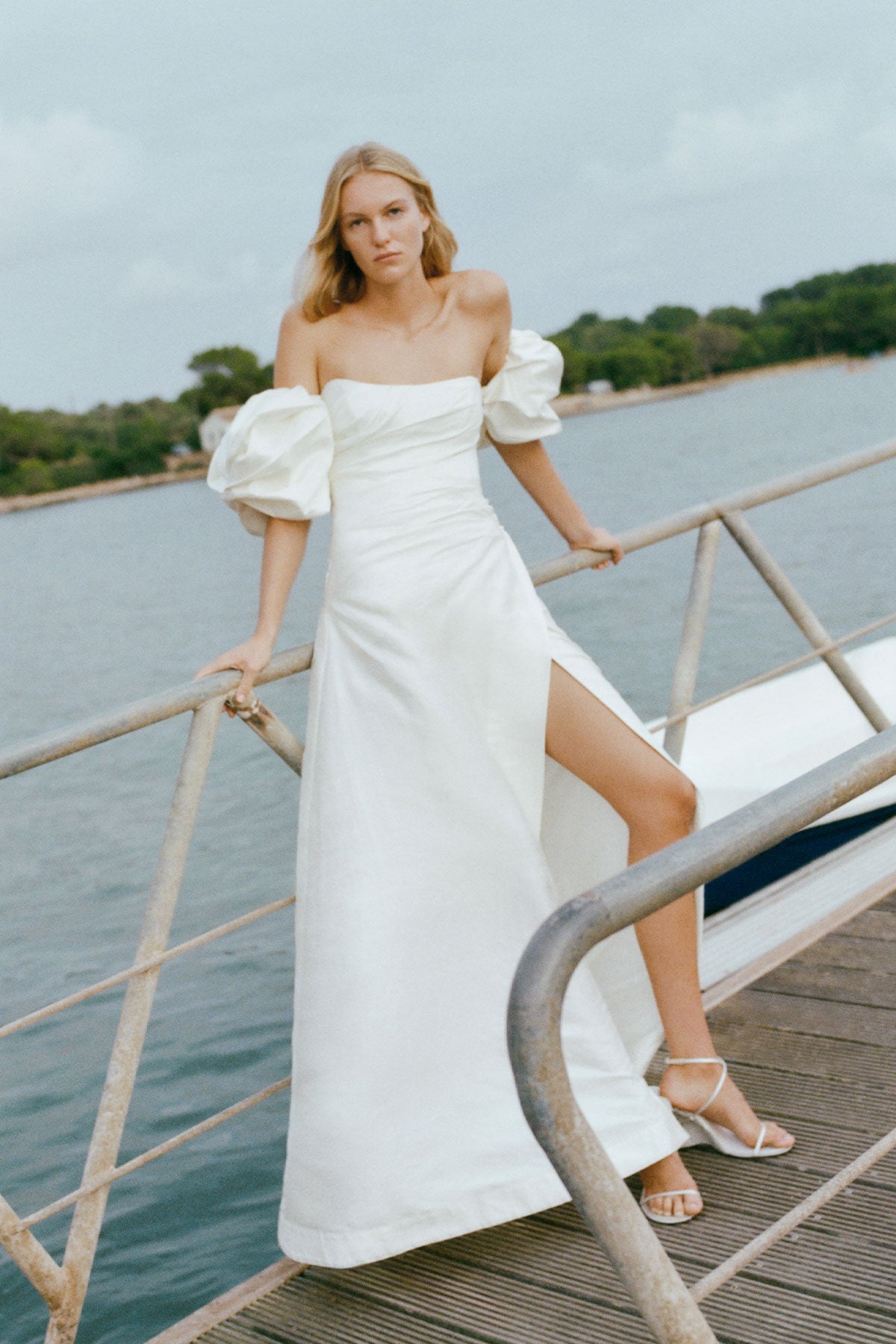 LA LUNE LUCERO SILK DRAPED CORSET SPLIT GOWN - IVORY