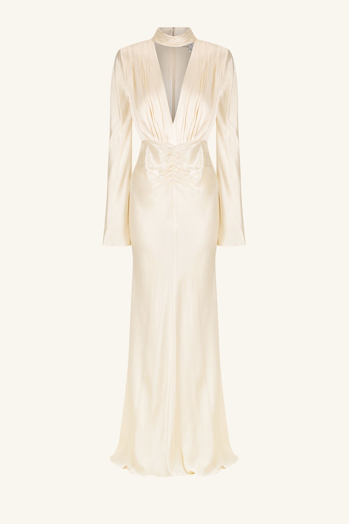 LA LUNE PLUNGED LONG SLEEVE MAXI DRESS - CREAM