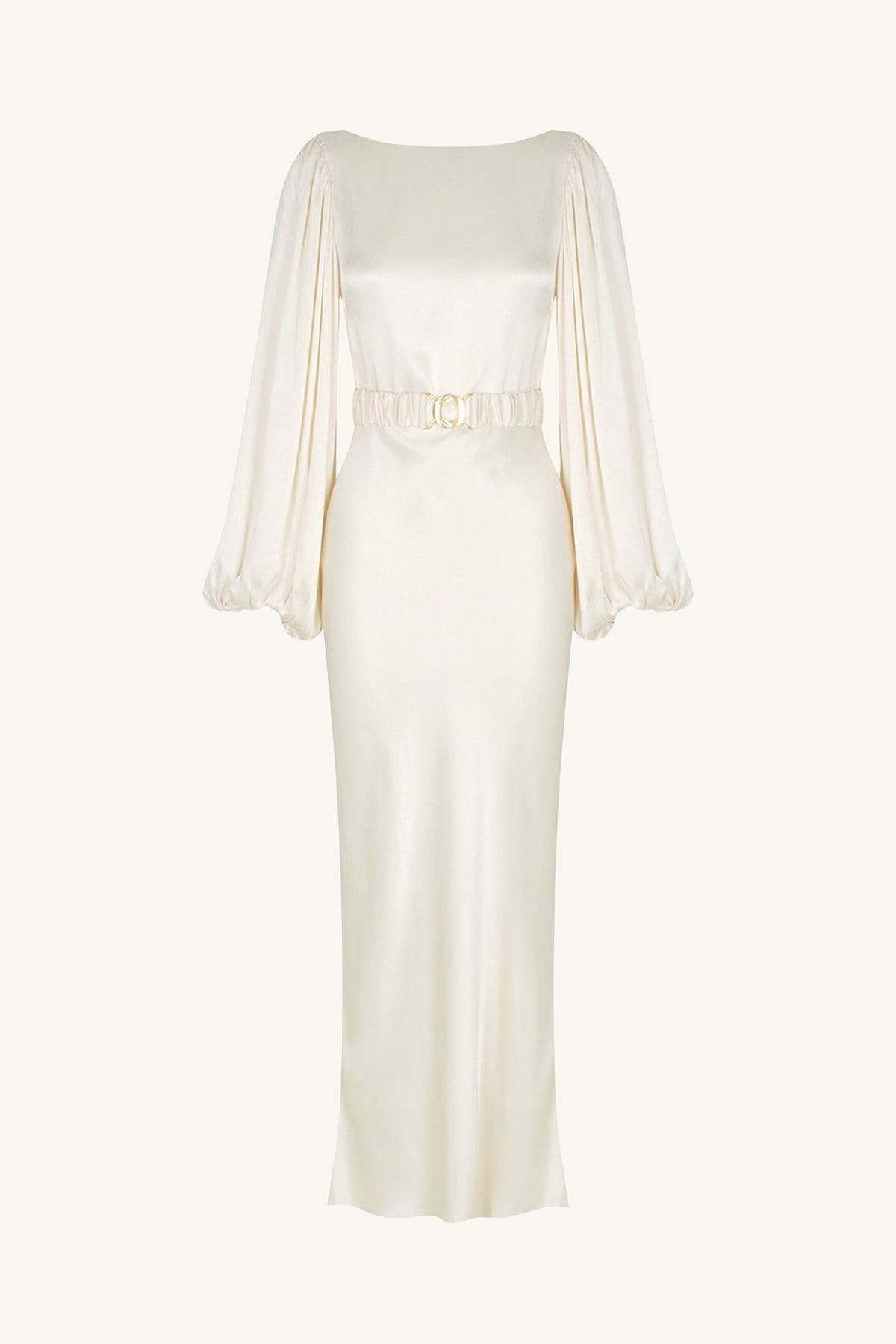LA LUNE BALLOON SLEEVE MIDI DRESS WITH BELT - CREAM