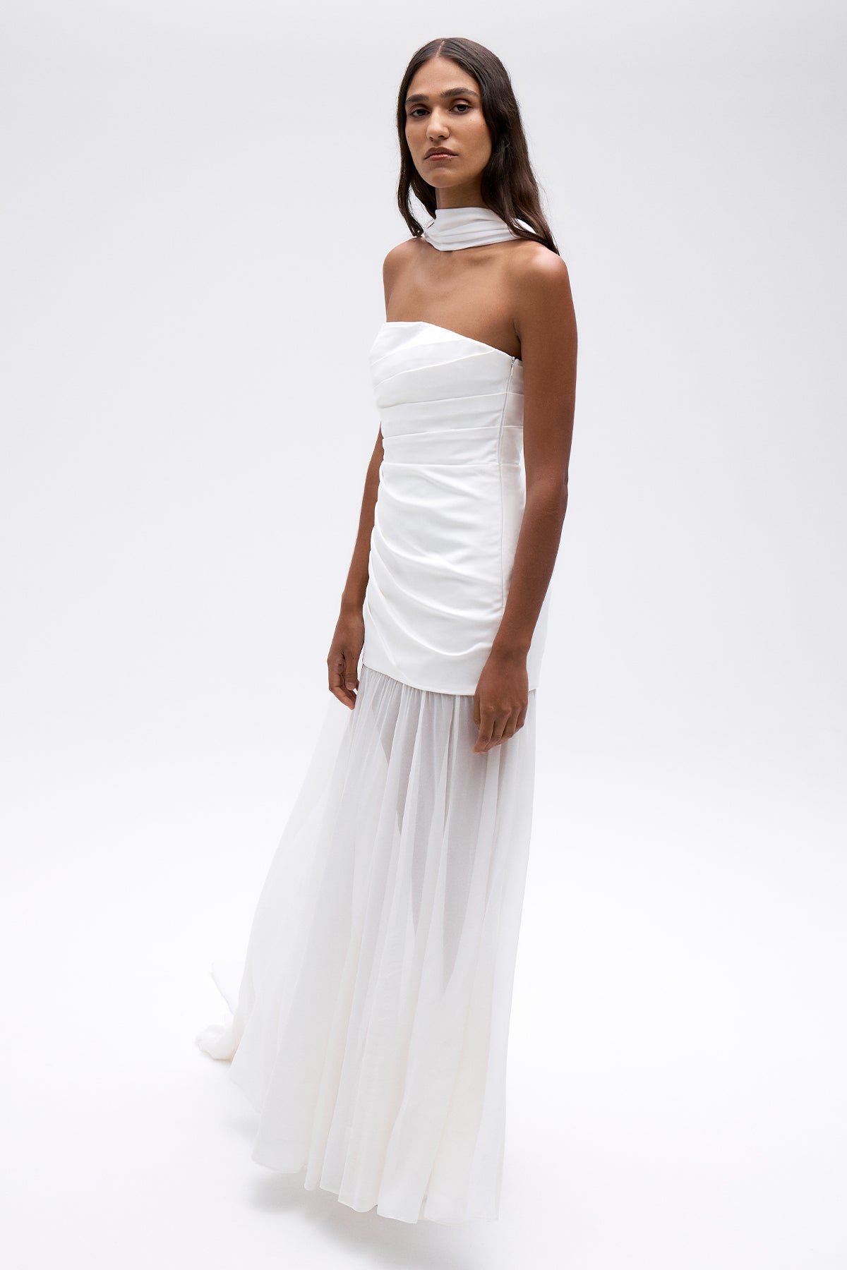LUNAR STRAPLESS DRAPED MAXI DRESS