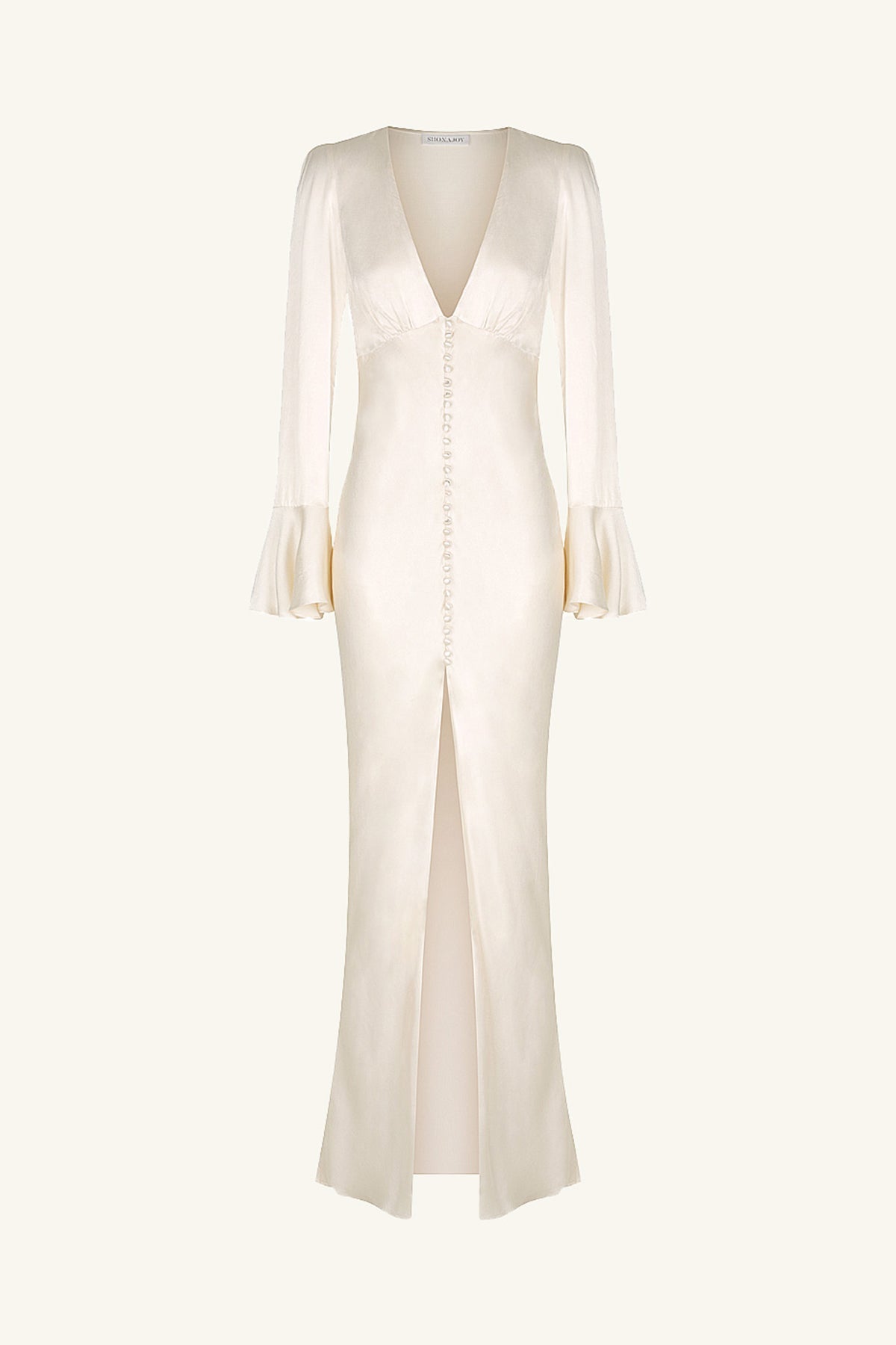 LA LUNE FRILL CUFF BIAS MIDI DRESS - CREAM