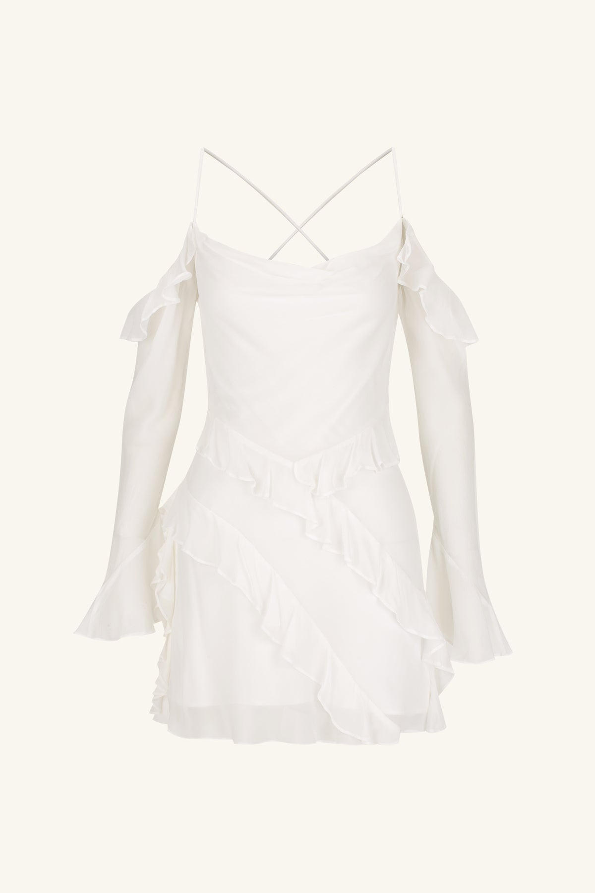 LIRA LONG SLEEVE RUFFLE MINI DRESS - IVORY