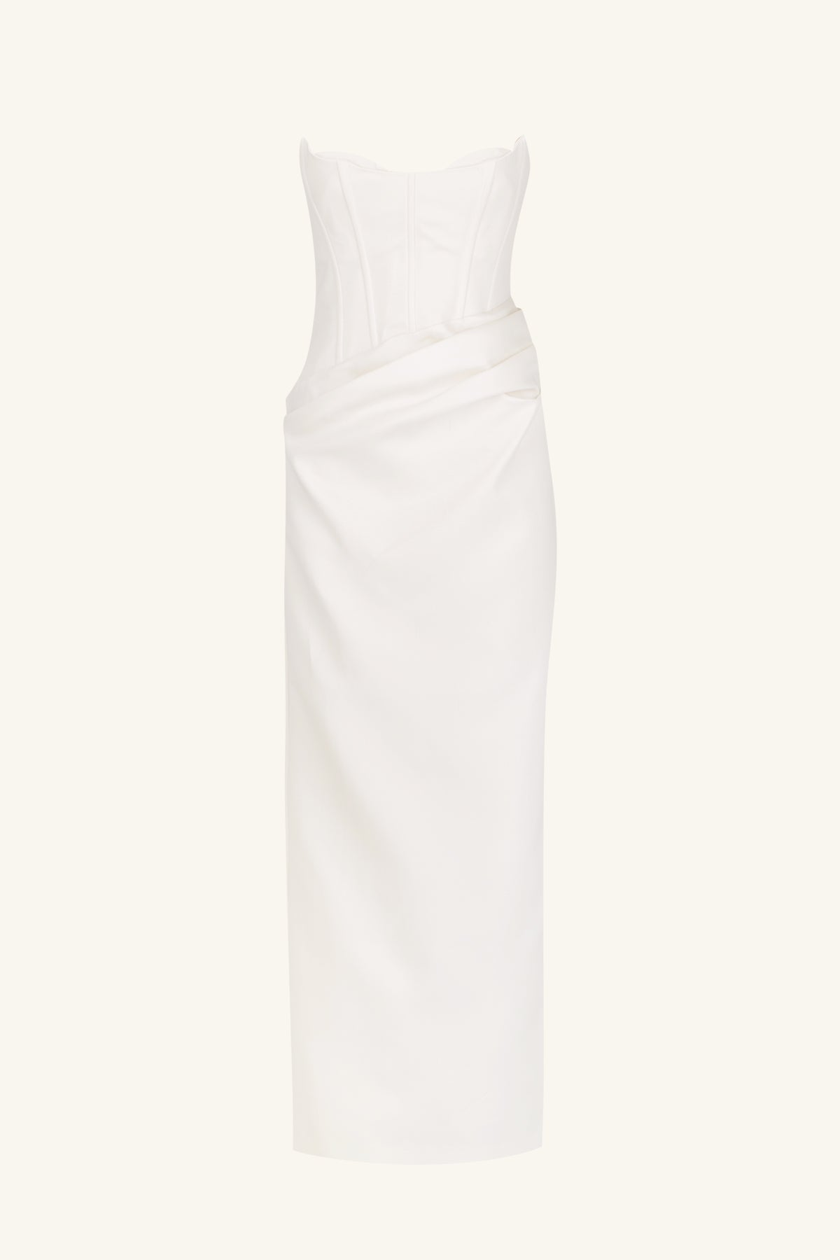 OAKLEY STRAPLESS DRAPED MAXI DRESS - IVORY