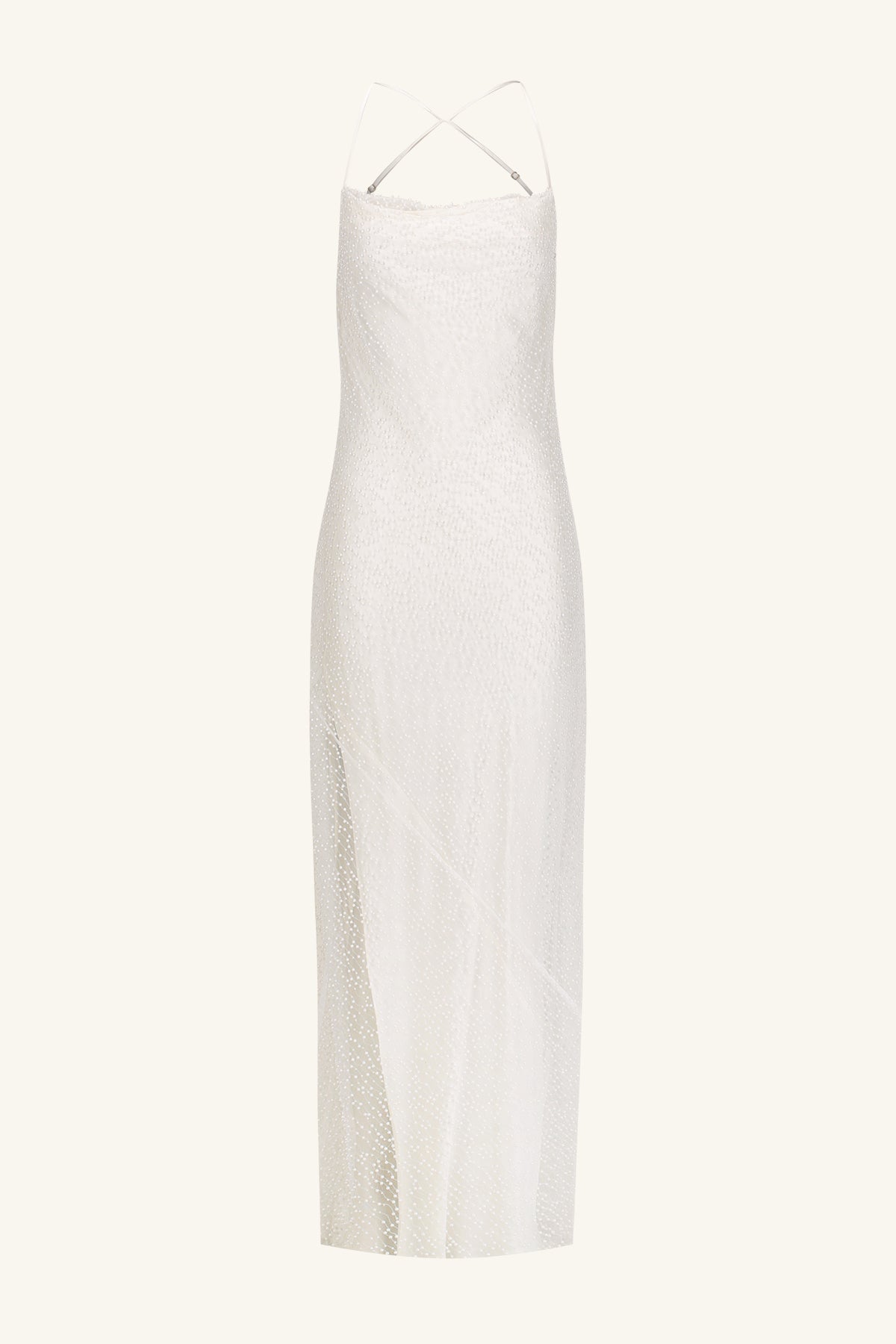 IRIDESCENT DOUBLE COWL OPEN BACK MAXI DRESS