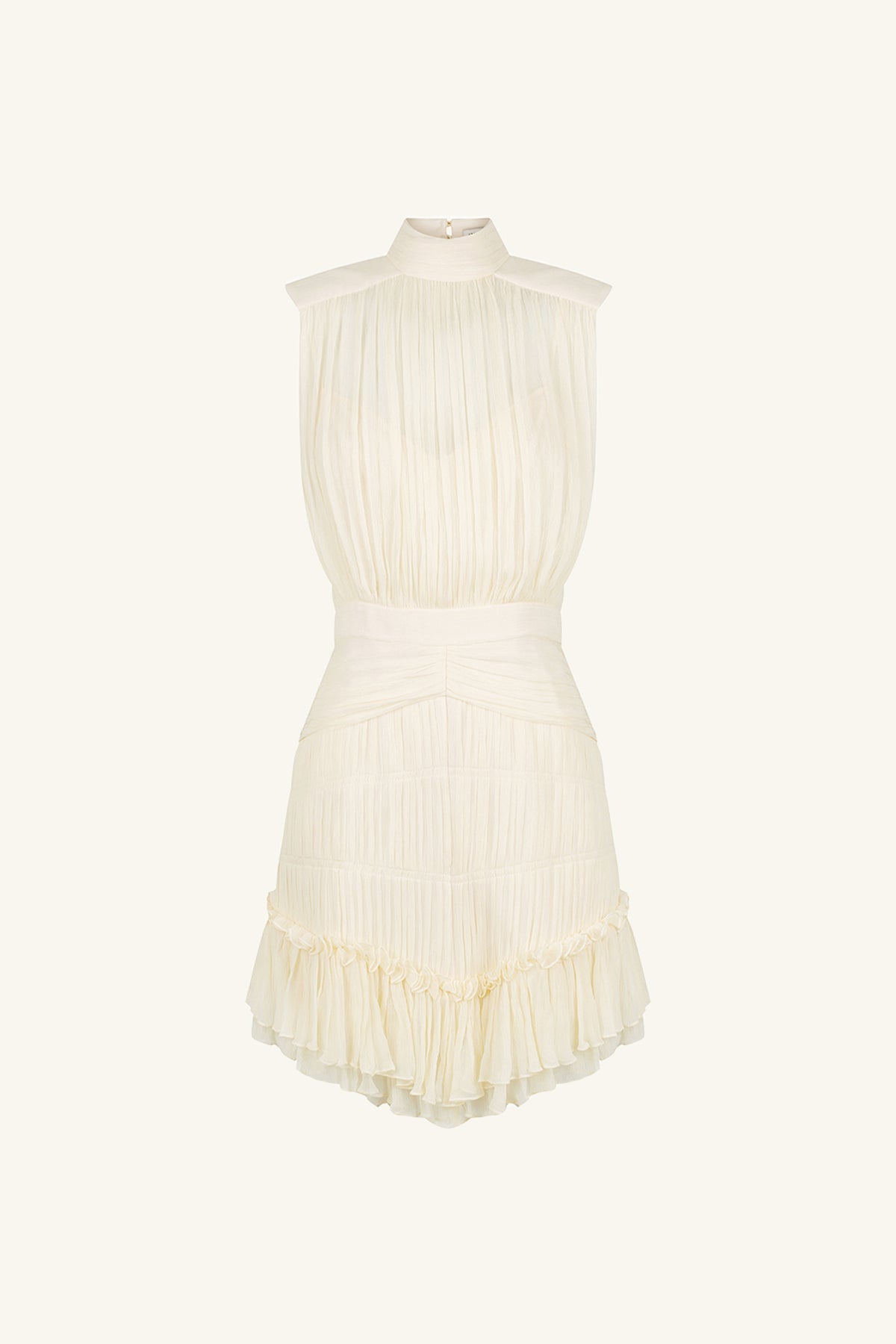 VICTORIA SLEEVELESS RUCHED MINI DRESS - CREAM
